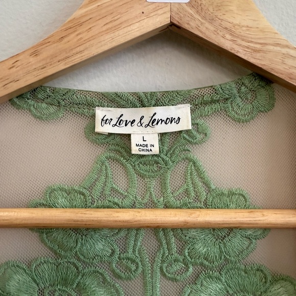 For Love And Lemons Green Floral Lace Mini Dress - -Temecula Puff Sleeve - Picture 4 of 9